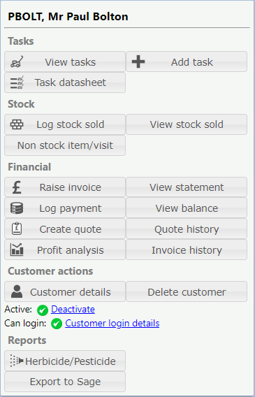 The customer options panel