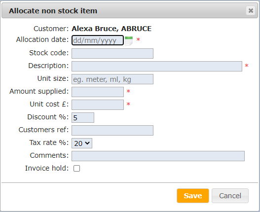 Allocating a non stock item