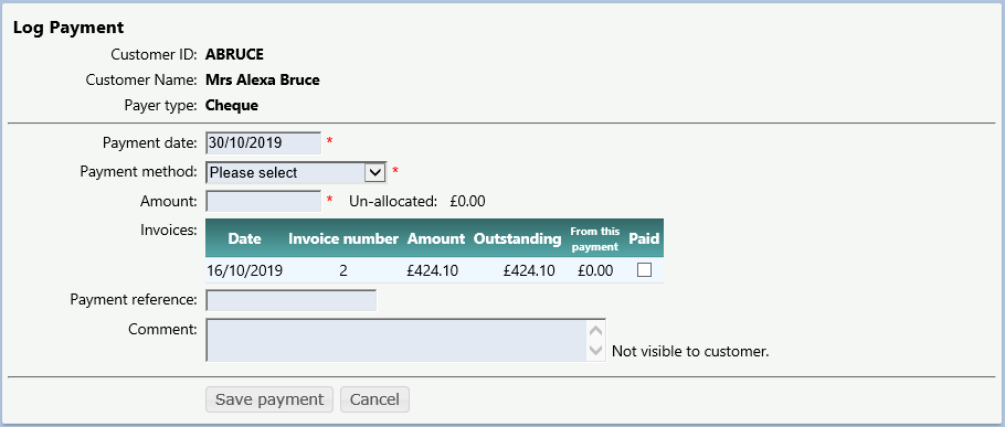 The log payment form