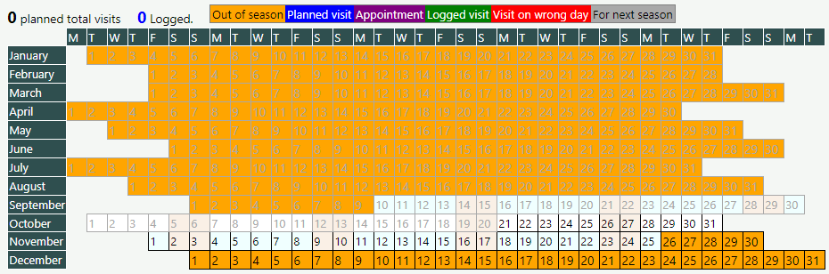 The year planner for an autumn task before any dates have been added